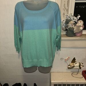Meredith Banzhoff Thin Knit Sweater 3/4 Sleeve Seafoam Blue Crewneck Size M (8)‎